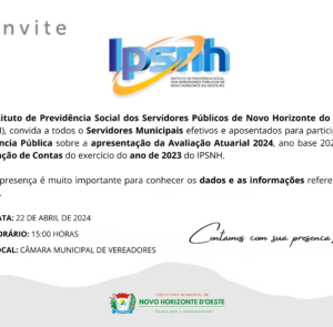 CONVITE DO IPSNH AOS SERVIDORES MUNICIPAIS EFETIVOS E APOSENTADOS PARA PARTICIPAR DE AUDIÊNCIA PÚBLICA